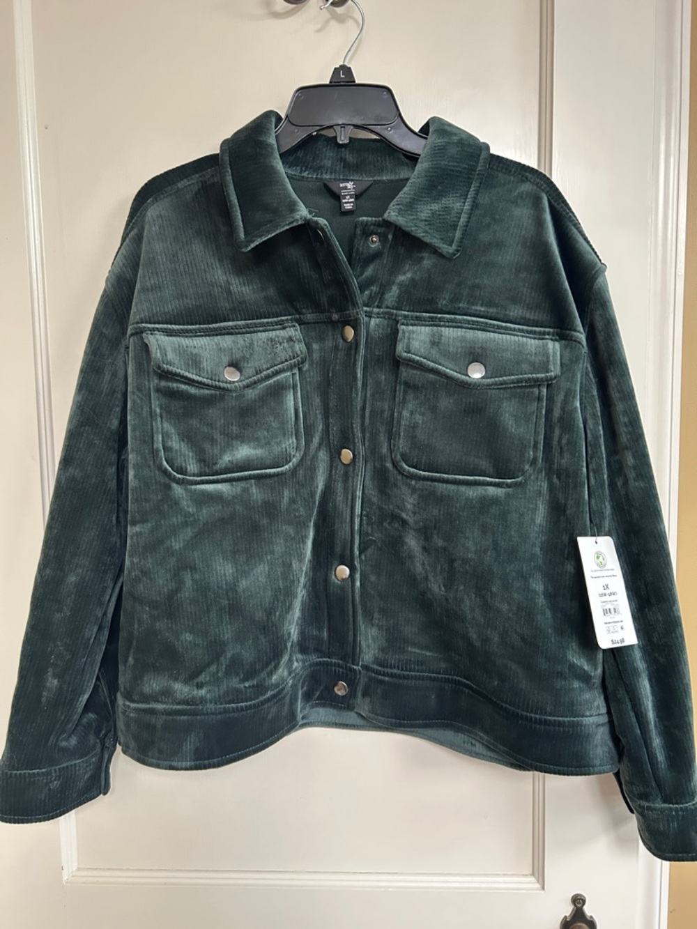 Womens 1 X (16W-18W)) terra & sky Dark Green Cropped Corduroy Jacket-NWT